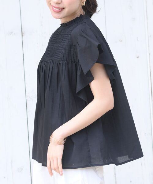 rps(アールピーエス)の「ピンタックフレアー袖ブラウス(シャツ/ブラウス・レディース・ブラック/オフホワイト/グリーン/モカ・フリー)」の1枚目の写真