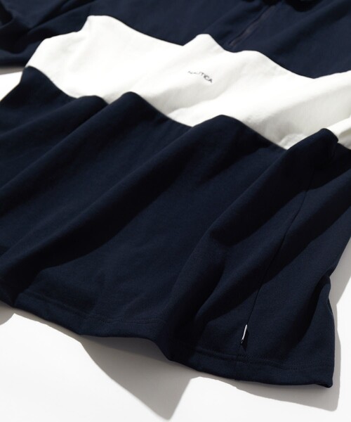 NAUTICA（ノーティカ）の「NAUTICA/ノーティカ Panel Border Half Zip Tee/パネル ボーダー ハーフジップ Tシャツ（Tシャツ/カットソー・メンズ・ライトグレー/ホワイト/ネイビー/ブラック/グリーン・MEDIUM/SMALL/X-LARGE/LARGE）」の6枚目の写真