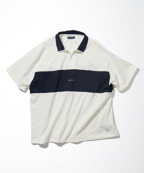 NAUTICA（ノーティカ）の「NAUTICA/ノーティカ Panel Border Half Zip Tee/パネル ボーダー ハーフジップ Tシャツ（Tシャツ/カットソー・メンズ・ライトグレー/ホワイト/ネイビー/ブラック/グリーン・MEDIUM/SMALL/X-LARGE/LARGE）」の9枚目の写真