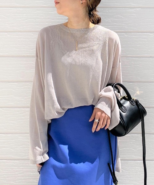 Q（キュー）の「シアーオーバーニット（ニット/セーター・レディース・ラベンダー/ブラック/グレイッシュベージュ・MEDIUM）」の3枚目の写真