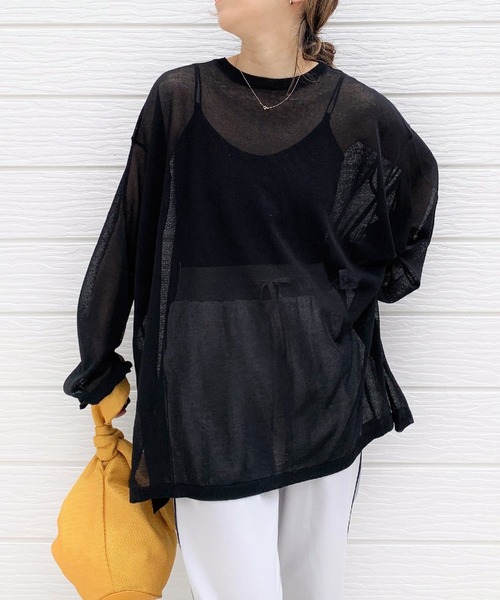 Q（キュー）の「シアーオーバーニット（ニット/セーター・レディース・ラベンダー/ブラック/グレイッシュベージュ・MEDIUM）」の2枚目の写真