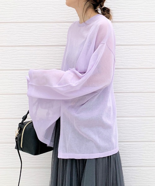 Q（キュー）の「シアーオーバーニット（ニット/セーター・レディース・ラベンダー/ブラック/グレイッシュベージュ・MEDIUM）」の9枚目の写真