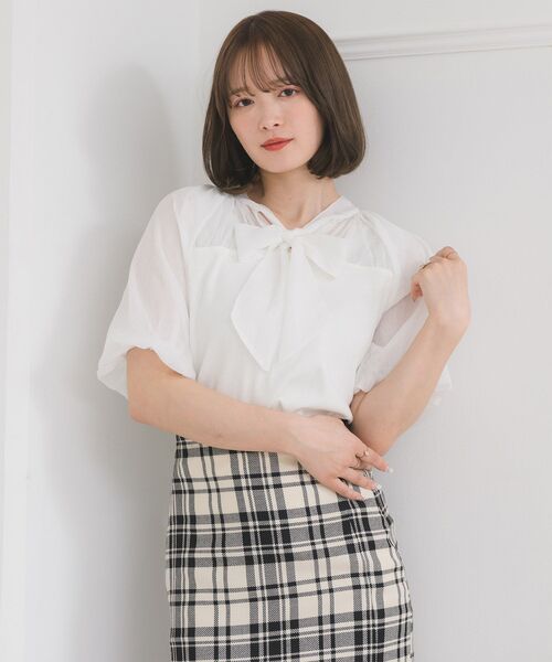 ems excite（エムズエキサイト）の「2WAYシフォン切替CT（Tシャツ/カットソー・レディース・ブルー/ブラック/オフホワイト・FREE）」の8枚目の写真