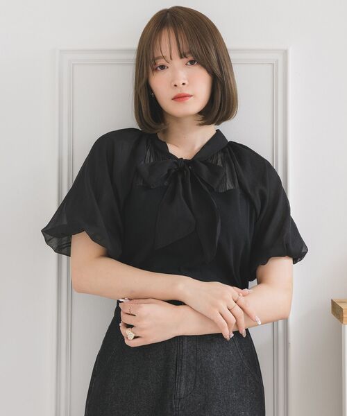 ems excite（エムズエキサイト）の「2WAYシフォン切替CT（Tシャツ/カットソー・レディース・ブルー/ブラック/オフホワイト・FREE）」の15枚目の写真