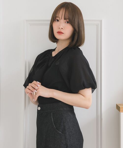 ems excite（エムズエキサイト）の「2WAYシフォン切替CT（Tシャツ/カットソー・レディース・ブルー/ブラック/オフホワイト・FREE）」の16枚目の写真