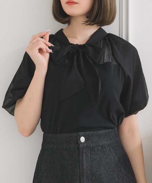 ems excite（エムズエキサイト）の「2WAYシフォン切替CT（Tシャツ/カットソー・レディース・ブルー/ブラック/オフホワイト・FREE）」の2枚目の写真