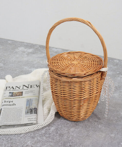 Casselini（キャセリーニ）の「【CASSELINI/キャセリーニ】ビーズリボンかごバッグ（かごバッグ・レディース・ブラウン/ベージュ・FREE）」の2枚目の写真