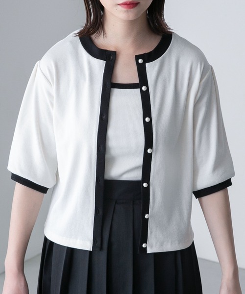 BONLECILL(ボンルシール)の「【2点セット】マルチウェイ パールボタン配色アンサンブル カーディガン&キャミソール セット(アンサンブル・レディース・ネイビー/レッド/オフホワイト/ホワイト×ブラック/ブラック・FREE)」の22枚目の写真