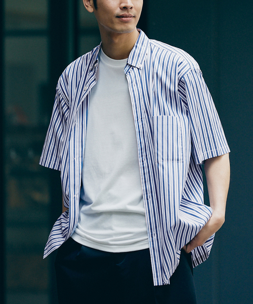 417 EDIFICE(フォーワンセブンエディフィス)の「【Essential / エッセンシャル】ボタンダウンストライプシャツ S/S(シャツ/ブラウス・メンズ・その他9/マルチ/その他2/その他10/ブルー/スカイブルー/サックスブルー・LARGE/MEDIUM/SMALL)」の5枚目の写真