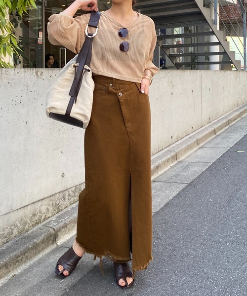 COLLAGE GALLARDAGALANTE（コラージュガリャルダガランテ）の「ヘリンボンメッシュショートサマーニット（ニット/セーター・レディース・ベージュ/ブラック・FREE）」の12枚目の写真