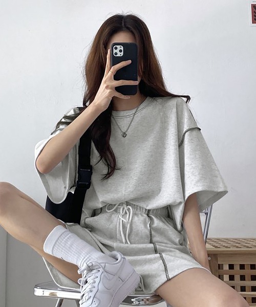 Girly Doll(ガーリードール)の「セットアップ Tシャツ&ショートパンツ 2点セット(セットアップ・レディース・ベージュ/ブラック/グレー・FREE)」の17枚目の写真
