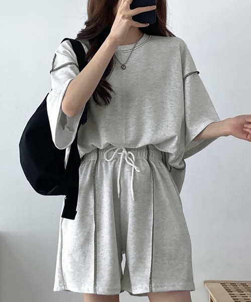 Girly Doll(ガーリードール)の「セットアップ Tシャツ&ショートパンツ 2点セット(セットアップ・レディース・ベージュ/ブラック/グレー・FREE)」の19枚目の写真