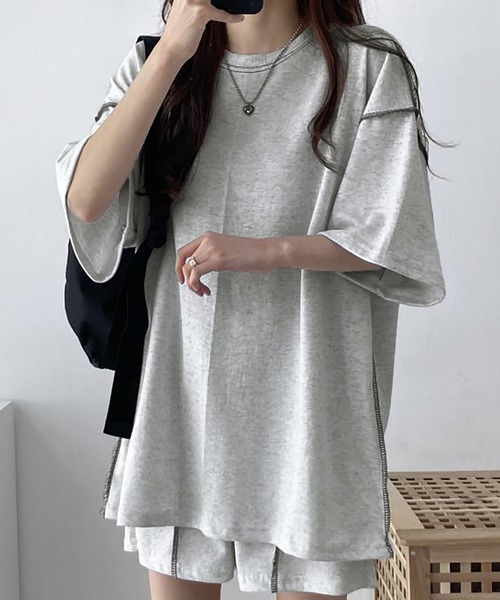 Girly Doll(ガーリードール)の「セットアップ Tシャツ&ショートパンツ 2点セット(セットアップ・レディース・ベージュ/ブラック/グレー・FREE)」の22枚目の写真