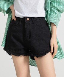 【大きいサイズ有/】ダメージ加工 フリンジ デニム ショートパンツ レディース
