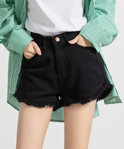 DAY CLOSET（デイ クローゼット）の「【大きいサイズ有/】ダメージ加工 フリンジ デニム ショートパンツ レディース（デニムパンツ・レディース・ホワイト/ブラック/ライトブルー/ミント/ブルー系その他/ブルー/ピンク・S/M/L/XL）」の12枚目の写真