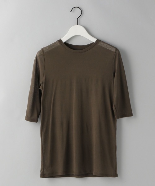 e/rm（イーアールエム）の「【e/rm】シアークルーネックTシャツ_5分袖（Tシャツ/カットソー・レディース・オフホワイト/ライトブラウン/ライトグレー・FREE）」の3枚目の写真