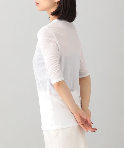 e/rm（イーアールエム）の「【e/rm】シアークルーネックTシャツ_5分袖（Tシャツ/カットソー・レディース・オフホワイト/ライトブラウン/ライトグレー・FREE）」の6枚目の写真