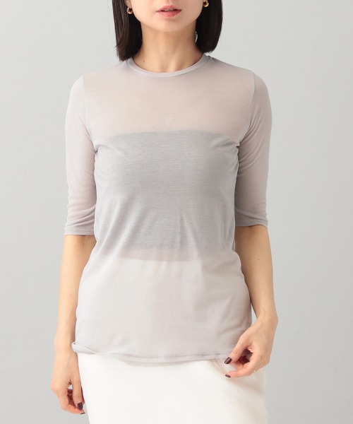 e/rm（イーアールエム）の「【e/rm】シアークルーネックTシャツ_5分袖（Tシャツ/カットソー・レディース・オフホワイト/ライトブラウン/ライトグレー・FREE）」の4枚目の写真