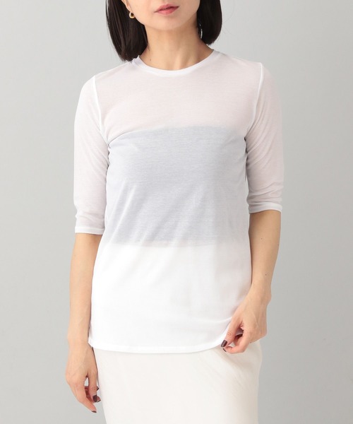 e/rm（イーアールエム）の「【e/rm】シアークルーネックTシャツ_5分袖（Tシャツ/カットソー・レディース・オフホワイト/ライトブラウン/ライトグレー・FREE）」の18枚目の写真