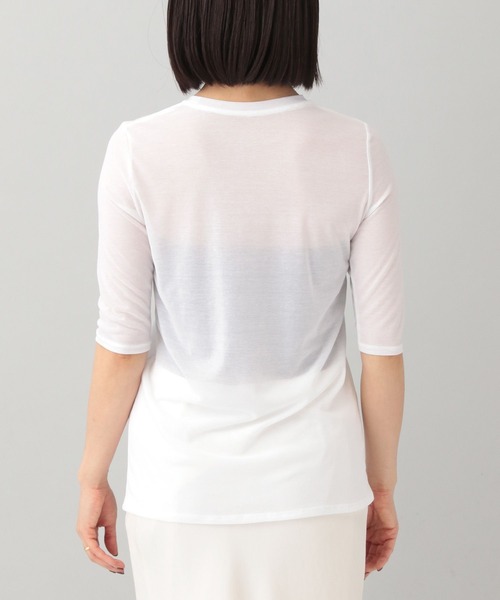 e/rm（イーアールエム）の「【e/rm】シアークルーネックTシャツ_5分袖（Tシャツ/カットソー・レディース・オフホワイト/ライトブラウン/ライトグレー・FREE）」の5枚目の写真