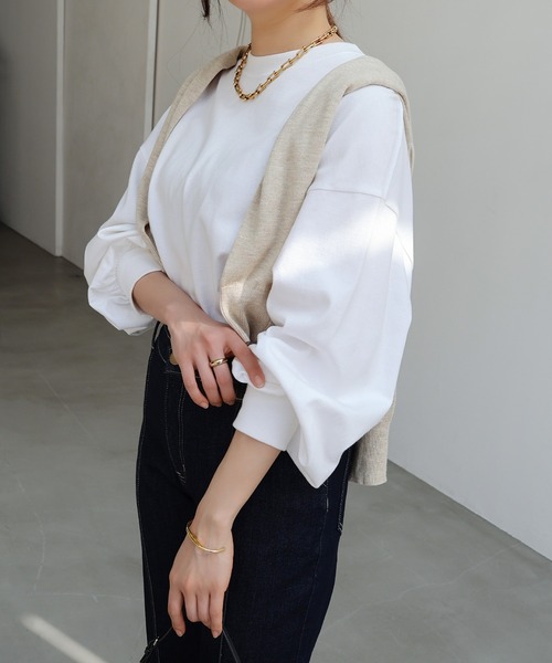 evernavy（エバーネイビー）の「ボリュームスリーブ長袖Tシャツ（Tシャツ/カットソー・レディース・ホワイト/ネイビー/ブラック・M）」の6枚目の写真