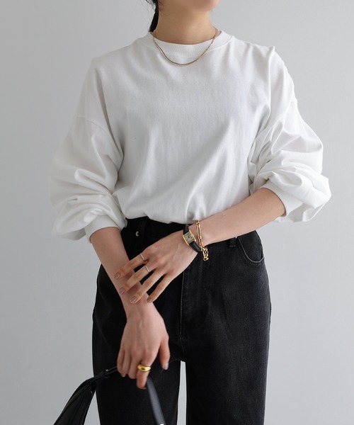 evernavy（エバーネイビー）の「ボリュームスリーブ長袖Tシャツ（Tシャツ/カットソー・レディース・ホワイト/ネイビー/ブラック・M）」の8枚目の写真