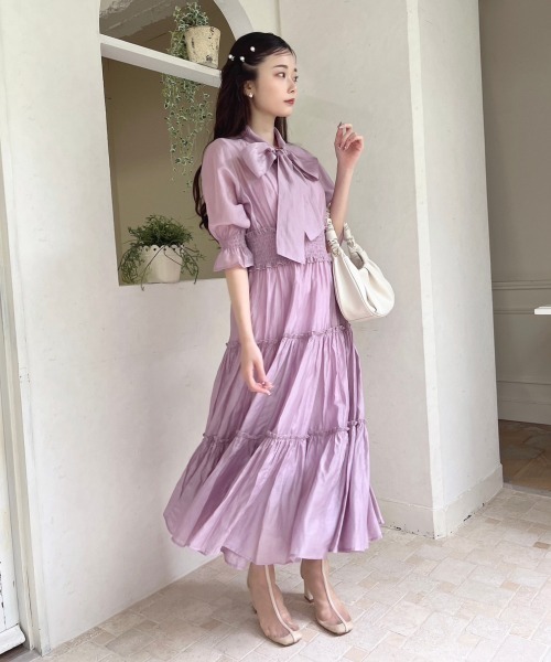 MIIA（ミーア）の「半袖シアーティアードワンピース（ワンピース