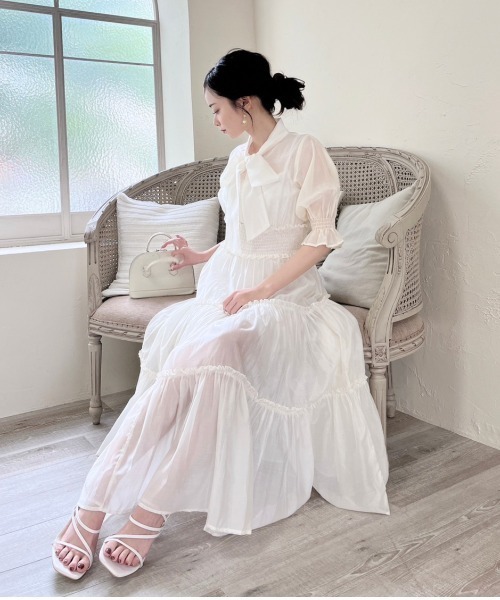 MIIA（ミーア）の「半袖シアーティアードワンピース（ワンピース