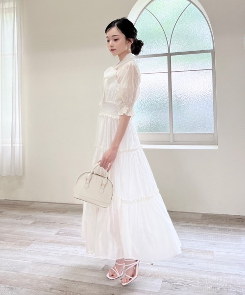 ciel ホワイトティアードドレス 半袖 MIIA（ミーア）の「半袖シアーティアードワンピース（ワンピース