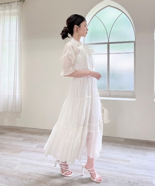 ciel ホワイトティアードドレス 半袖 MIIA（ミーア）の「半袖シアーティアードワンピース（ワンピース