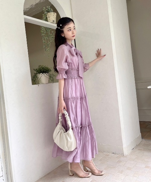 MIIA（ミーア）の「半袖シアーティアードワンピース（ワンピース