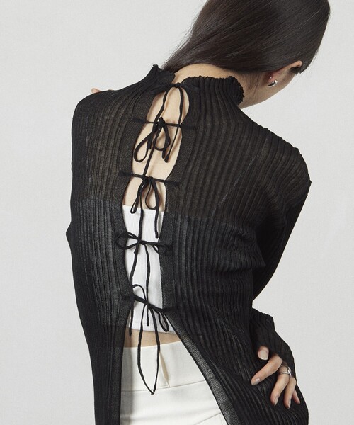 Firsthand（ファーストハンド）の「Firsthand/ファーストハンド 2way シアーリボンニット/2way シアーリボンニット（ニット/セーター・レディース・グレー/ブラック/ホワイト・FREE）」の4枚目の写真