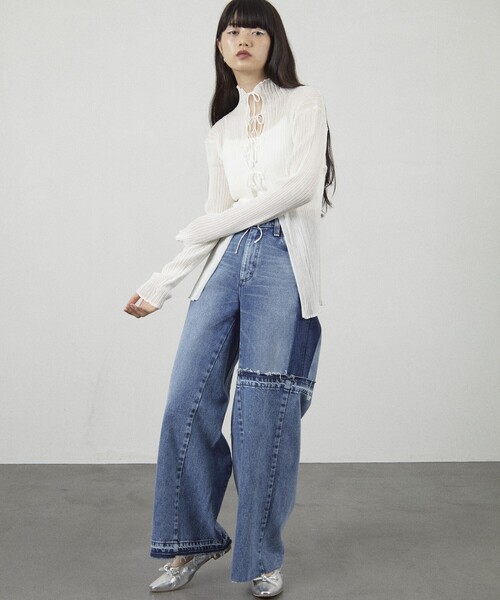 Firsthand（ファーストハンド）の「Firsthand/ファーストハンド 2way シアーリボンニット/2way シアーリボンニット（ニット/セーター・レディース・グレー/ブラック/ホワイト・FREE）」の19枚目の写真