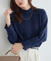 新品未使用　archivio フリル袖 トップス 36 青 シャツ/ブラウス(半袖/袖なし) (ドレープ ・ ブルー・ネイビー