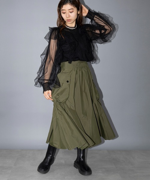 SETUP7（セットアップセブン）の「【SETUP7】ドローストリングミリタリーカーゴスカート KNF030（スカート・レディース・ブルー/ブラック/カーキ・FREE）」の15枚目の写真
