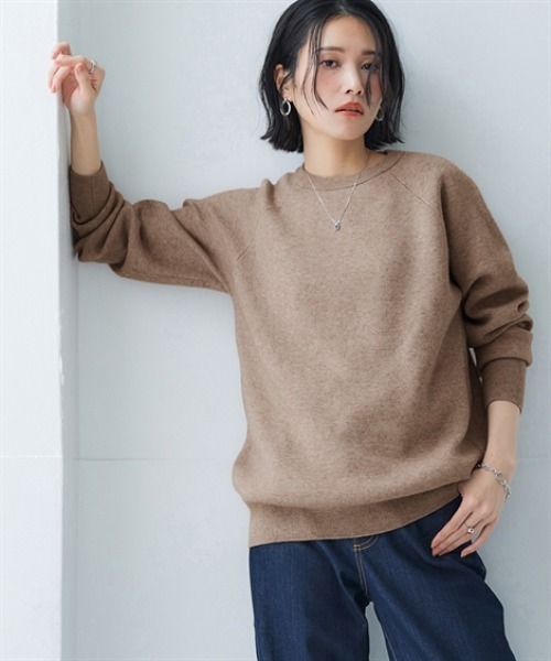 nissen（ニッセン）の「スウェットライクラグランニット（ニット/セーター・レディース・パープル/ベージュ系/杢グレー/ロイヤルブルー/ブラック/モカ/ライラック系/ネイビー系/レッド/オートミール・LL/L/M/S）」の3枚目の写真