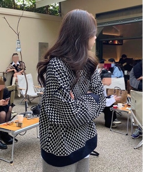 Burner（バーナー）の「【OKUOKU　0909】ニット / チェック柄 / ルーズ oku-tops-726669595082-32　A1（ニット/セーター・レディース・ブラウン系その他/ブラック系その他・FREE）」の7枚目の写真