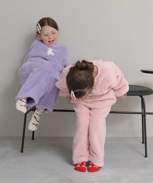 セール】【ルームウェア】くま刺しゅうトップス×ワイドパンツセット