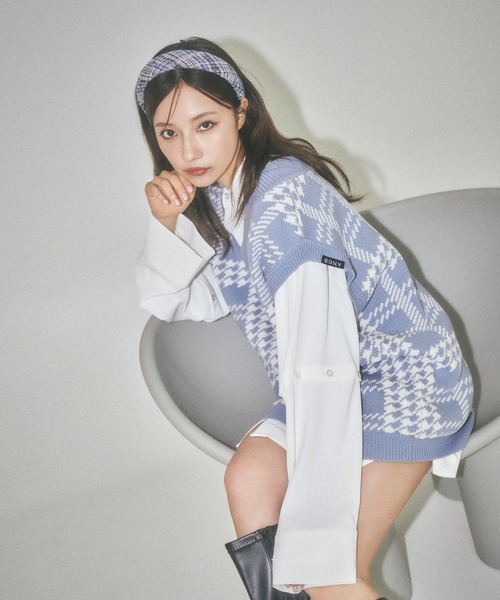 ANDGEEBEE（アンジービー）の「UNISEX チェックニットベスト（ベスト・レディース・ブルー/ブラック・X-LARGE）」の2枚目の写真