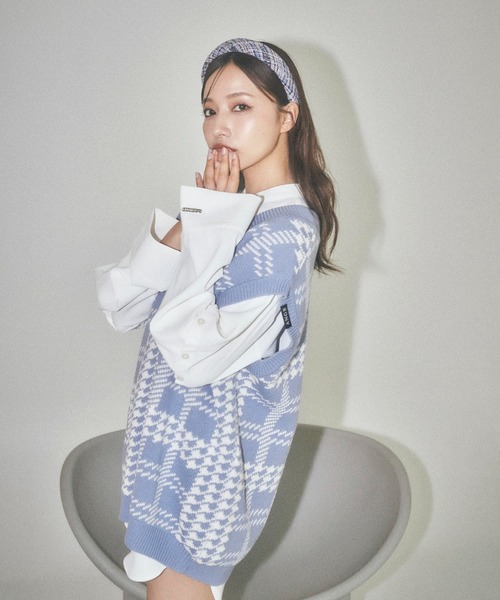 ANDGEEBEE（アンジービー）の「UNISEX チェックニットベスト（ベスト・レディース・ブルー/ブラック・X-LARGE）」の4枚目の写真