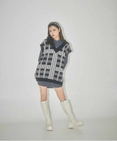 ANDGEEBEE（アンジービー）の「UNISEX チェックニットベスト（ベスト・レディース・ブルー/ブラック・X-LARGE）」の13枚目の写真