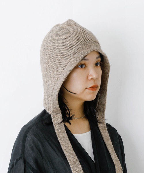 HIGHTIDE（ハイタイド）の「odds KNIT HOOD オッズ ニットフード バラクラバ ウール ニット帽子（ニットキャップ/ビーニー・レディース・グレー/ブラック/ベージュ・FREE）」の16枚目の写真