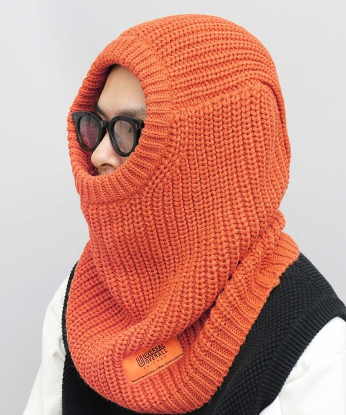 UNIVERSAL OVERALL（ユニバーサルオーバーオール）の「ビッグシルエット ニットフード バラクラバ（ネックウォーマー/スヌード・メンズ・ブラック/オフホワイト/オレンジ・FREE）」の3枚目の写真
