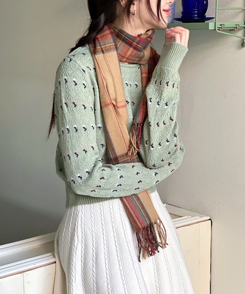 by muni:r（バイ ムニール）の「デイリーポイントチェックマフラー（マフラー・レディース・ベージュ/ネイビー/レッド・ONE SIZE）」の6枚目の写真