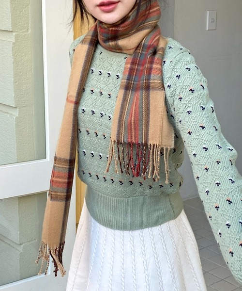 by muni:r（バイ ムニール）の「デイリーポイントチェックマフラー（マフラー・レディース・ベージュ/ネイビー/レッド・ONE SIZE）」の15枚目の写真