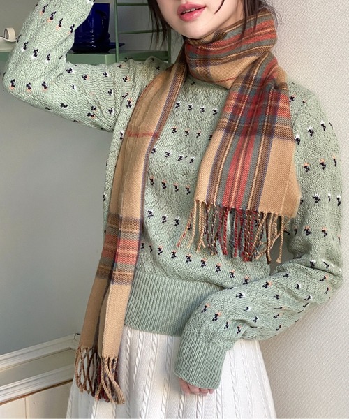 by muni:r（バイ ムニール）の「デイリーポイントチェックマフラー（マフラー・レディース・ベージュ/ネイビー/レッド・ONE SIZE）」の11枚目の写真