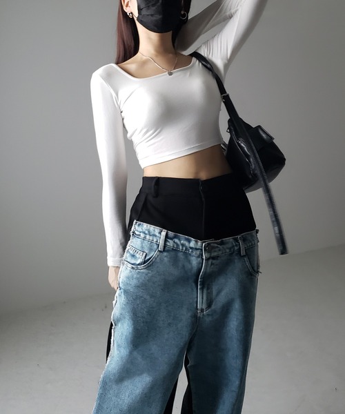 ANN DEMEULEMEESTER 異素材レイヤード スウェット ドッキング