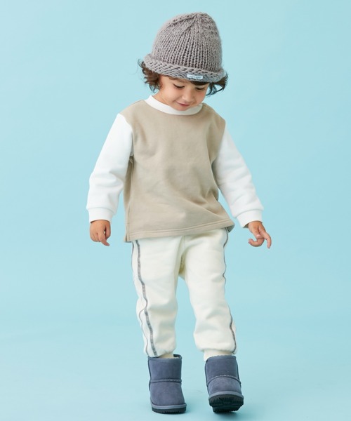 petit main（プティマイン）の「【& Re】裏起毛ラインパンツ（スウェットパンツ・キッズ・パープル/トップグレー/アイボリー/グリーン/ネイビー・80ｃｍ/90cm/110cm/100cm/120cm/130cm）」の2枚目の写真