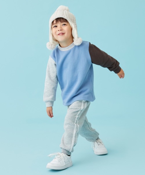 petit main（プティマイン）の「【& Re】裏起毛ラインパンツ（スウェットパンツ・キッズ・パープル/トップグレー/アイボリー/グリーン/ネイビー・80ｃｍ/90cm/110cm/100cm/120cm/130cm）」の3枚目の写真