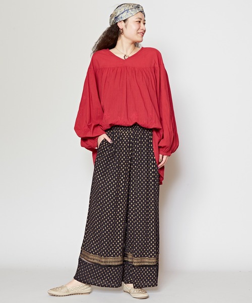 チャイハネ（チャイハネ）の「【チャイハネ】エスニックプリントワイドパンツ（その他パンツ・レディース・ピンク/グリーン/オレンジ/ブラック/ベージュ・FREE）」の11枚目の写真